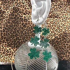 Sparkling Green Clover Drop Earrings